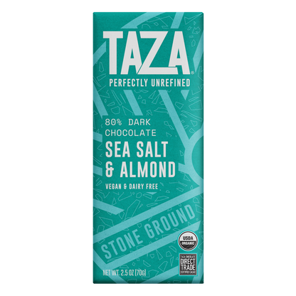 Taza 80% cacao Sea Salt & Almond chocolate bar