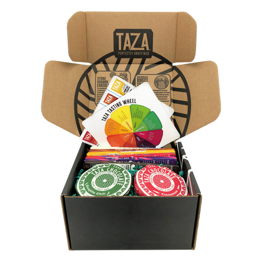 Taza Chocolate Tasting Kit open box showing contents