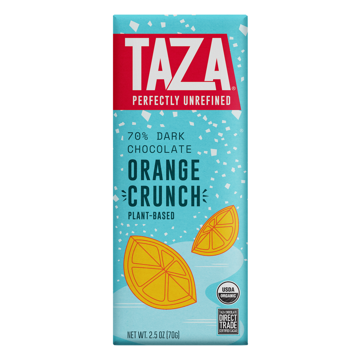Taza Holiday Orange Crunch Chocolate Bar - 70% dark chocolate